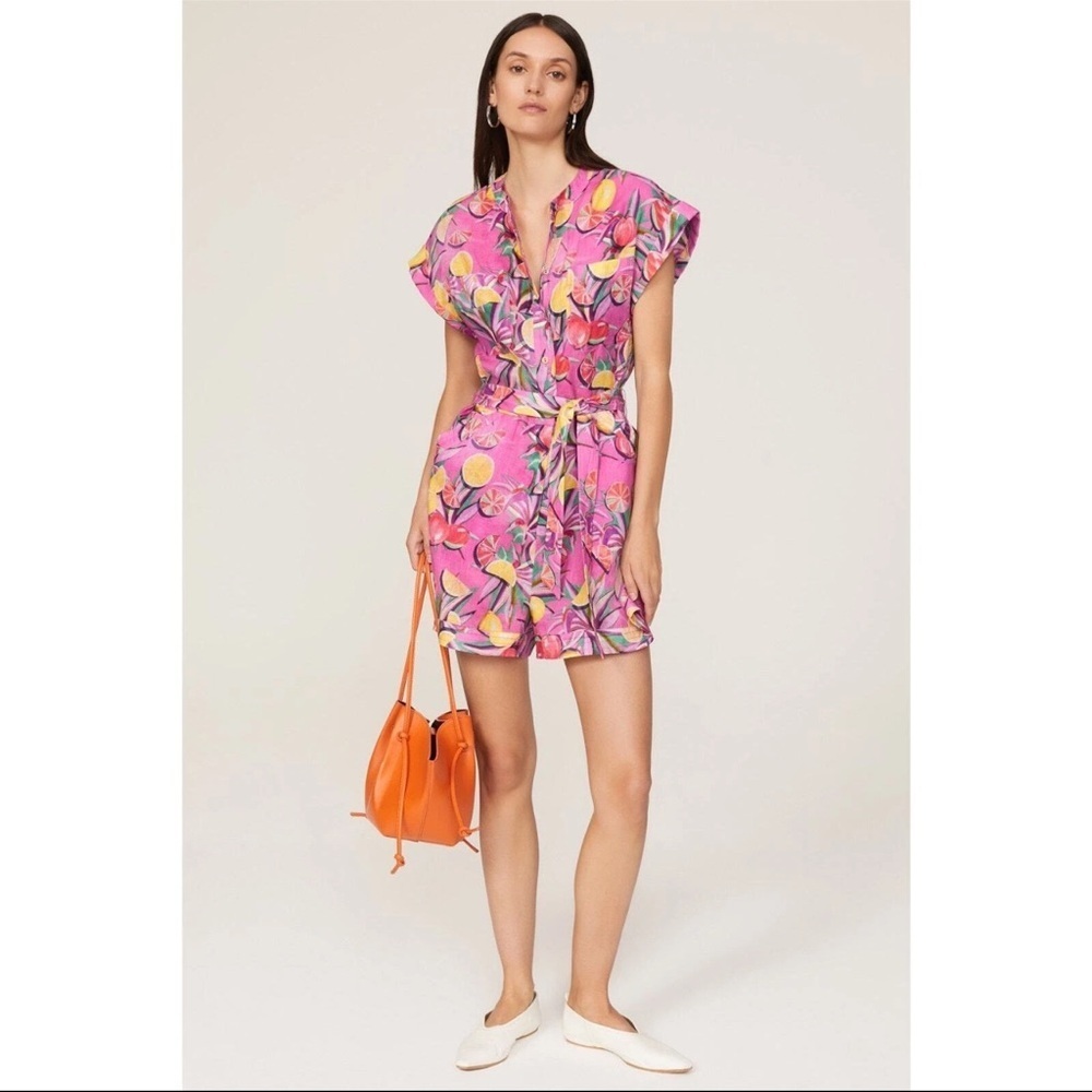 Scotch & Soda Linen Romper Pink and Yellow Tropical Citrus Print